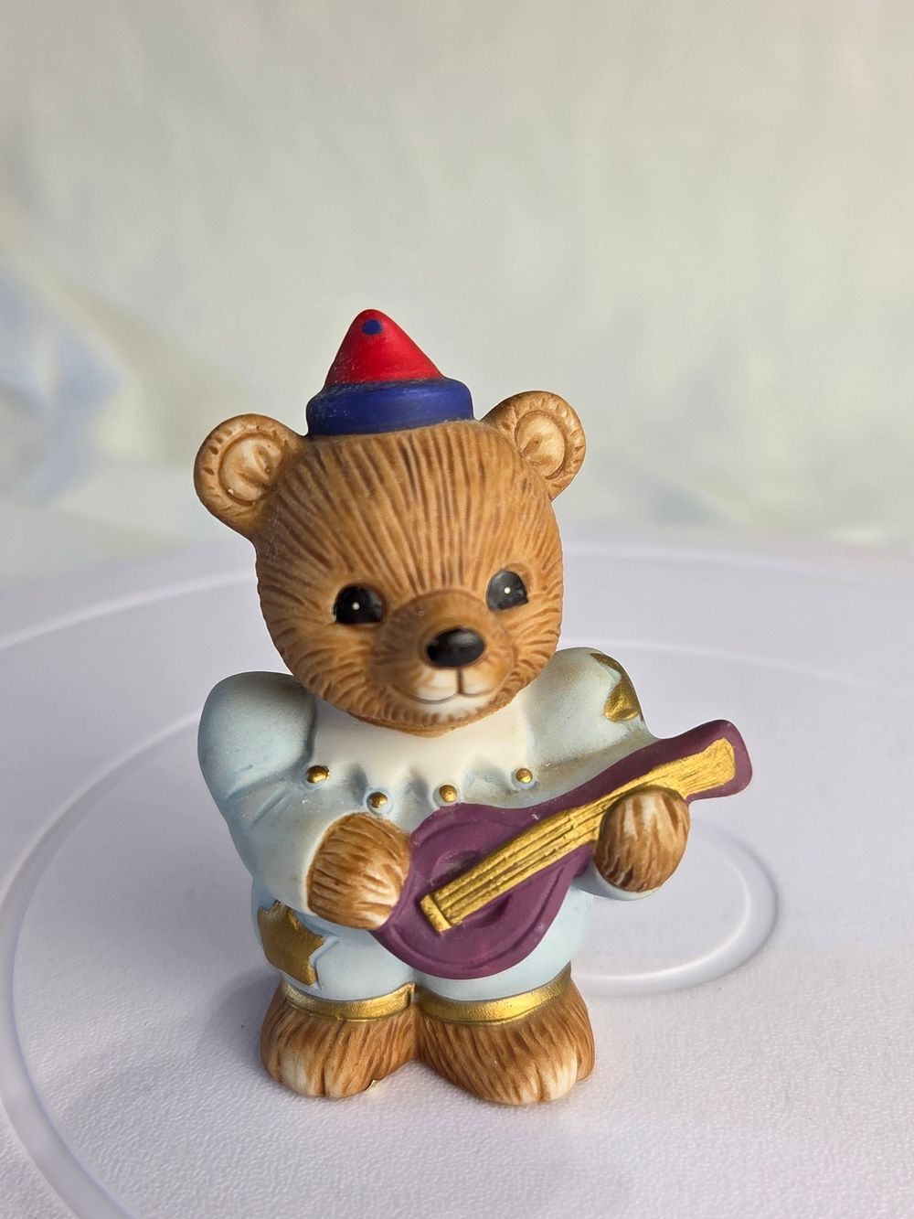 Vintage HOMCO Circus Bear with Purple Mandolin - Gold Detail Figurine #1449